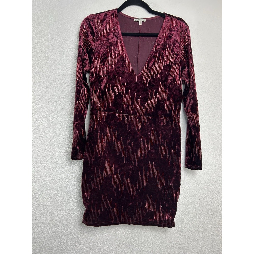 Charlotte Russe Glam Squad V Neck Dark Burgundy‎ Sequin Party Dress Size L